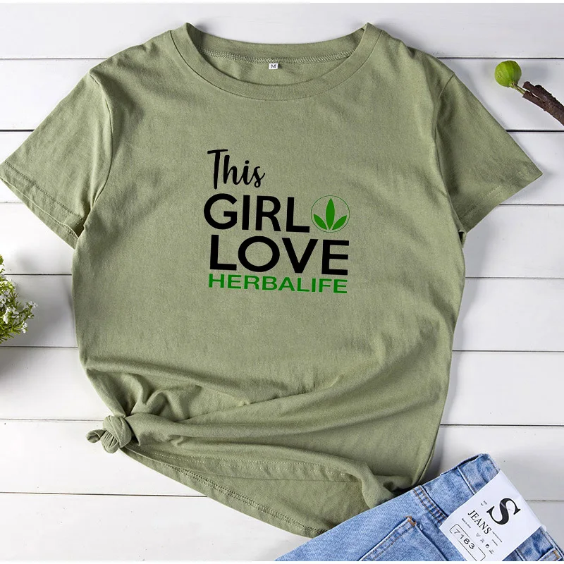 

Футболка Love Herbalife, женская летняя хлопковая Футболка с буквенным принтом, с коротким рукавом, Женская свободная футболка с круглым вырезом, ...