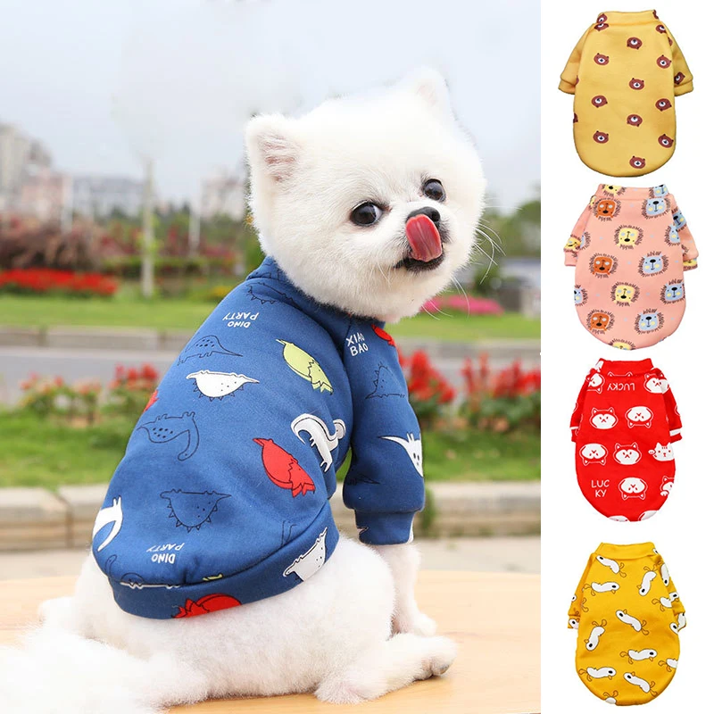 

Cute Dog Hoodie Multi-color Cartoon Printed Hoodie Fleece Hoodie Animal Print Pet Hoodie 2021 Winter Warm Pet Supplies New 2021