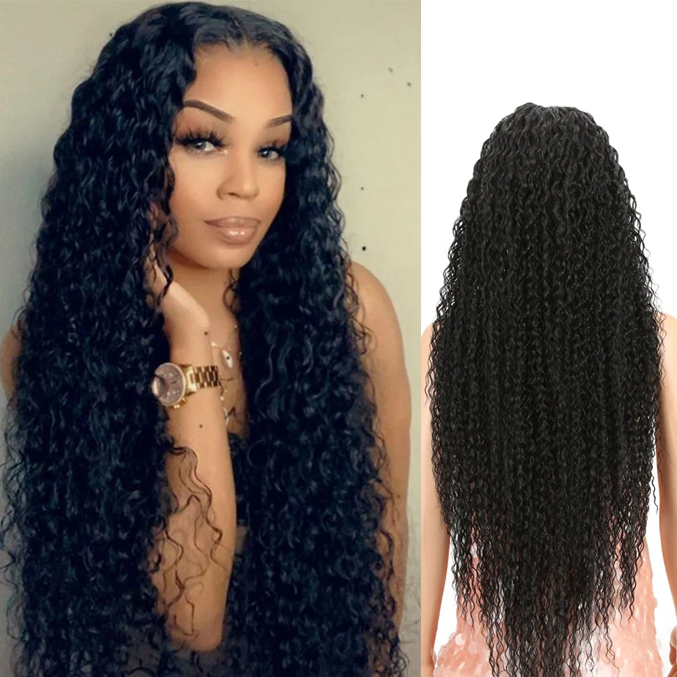 

Lace Front Wig 38 inch Super Long Synthetic Lace Front Wig Kinky Curly Hair Blonde Brown Black 6 Colors Long Hair Wigs For Women