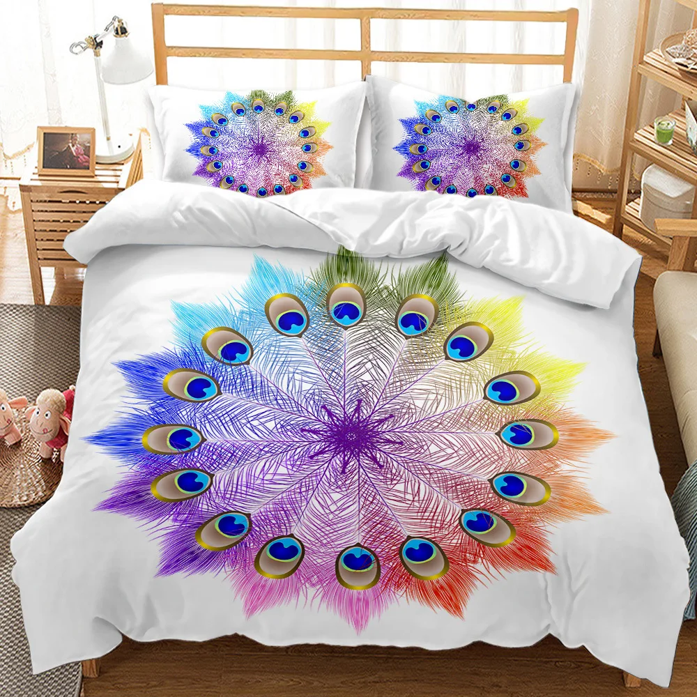 

Colorful Feathers Bedding Set Bohemian Style Beddclothes Duvert Quilt Cover For Kids Adult Euro Bed Linen Sets Double Bed Soft
