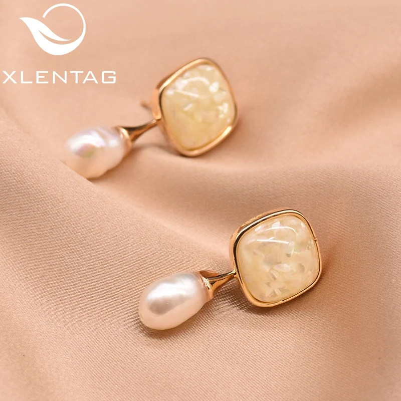 Женские серьги-пусеты XlentAg серьги-Пусеты Из белого стекла с натуральным барочным