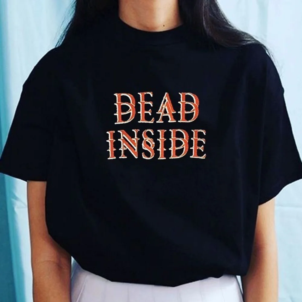 Женская футболка с надписью Dead Inside черная в стиле гранж хипстерская одежда