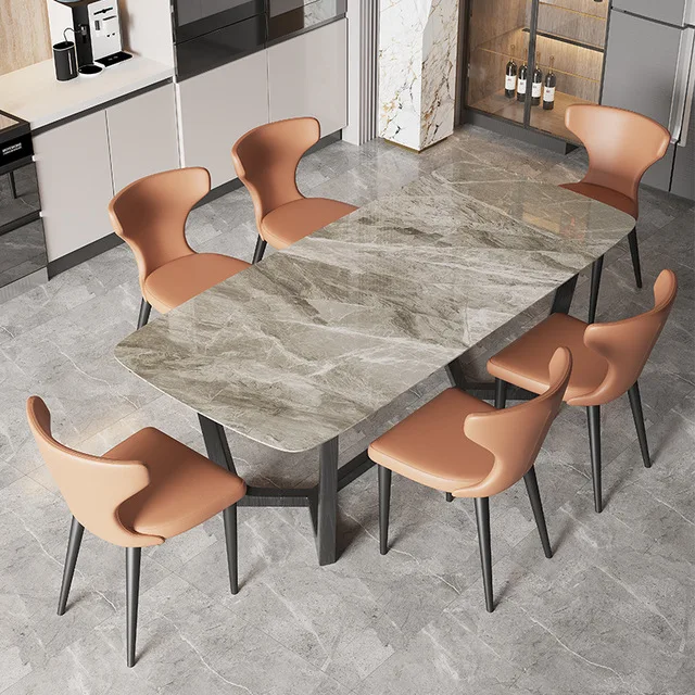 

Louis fashion nordic rock plate dining table and chair combination of modern simple dining table family dining table