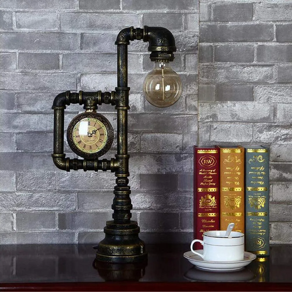 

Industrial Retro Water Pipe Table Lamp Iron Table light living Room Bedroom Desk Decoration lamps Bedside lights