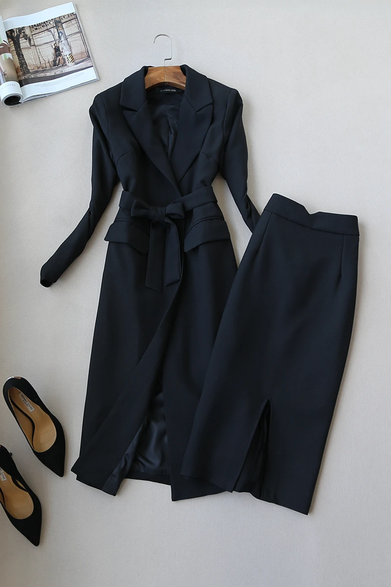 ladies suit autumn women skirt suit Korean Slim long suit windbreaker wild OL professional women suits two-piece office clothes