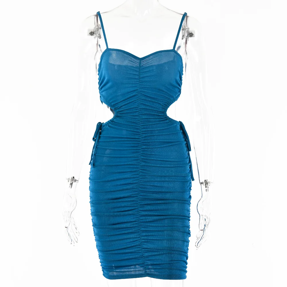 

Donsignet Women Dress 2021 Summer Fashion Backless Dress Street Shoot Hottie Mini Sexy Hollow Out Folds Spaghetti Strap Dress