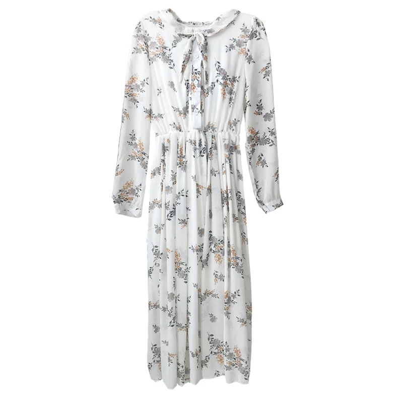 Винтажное осеннее платье с цветочным принтом FINEWORDS 2020 корейские шифоновые платья