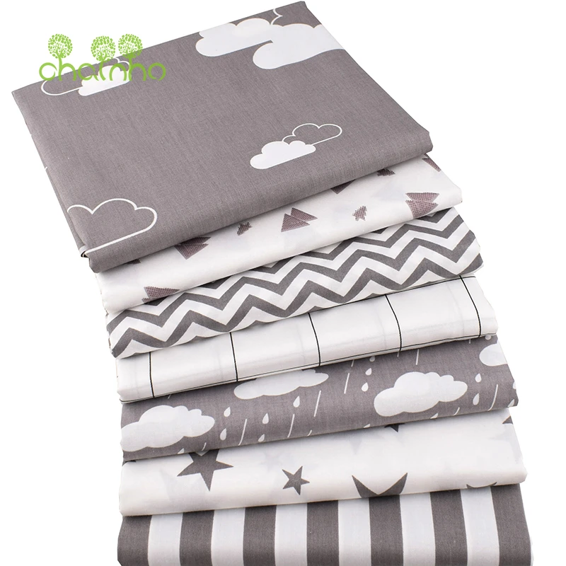 Серая саржевая хлопчатобумажная ткань Chainho с принтом для самостоятельного