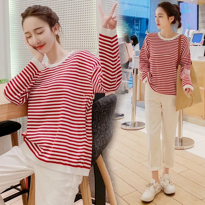 Осенние модные вязаные свитера для беременных рубашки кормления грудью топы