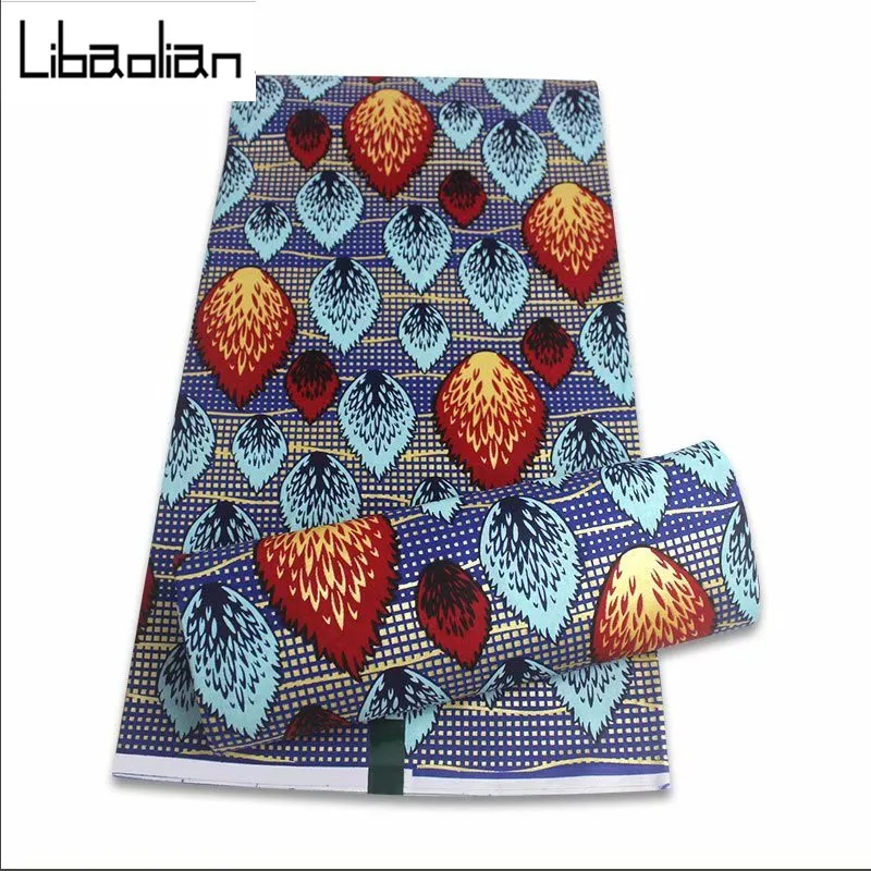 

New African Golden Wax Print Fabric Ankara Pagne Wrap Tissu Cotton Material Wholesale Price Patchwork for wedding 6 yards F1-13