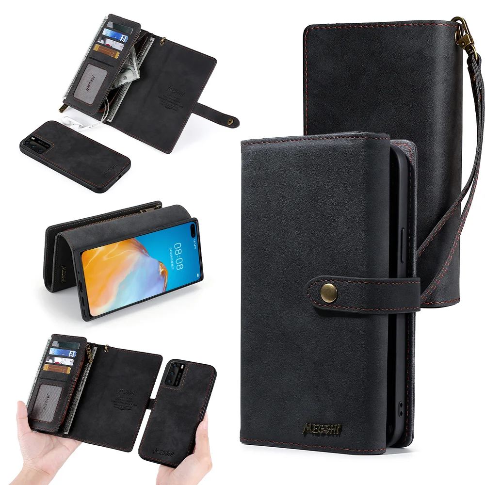 

Wallet Adsorption 2in1 Pu Leather Phone Case For Huawei Mate20 Mate30 Mate30 Pro Lite P20 P30 P40 Pro Lite Black Cover