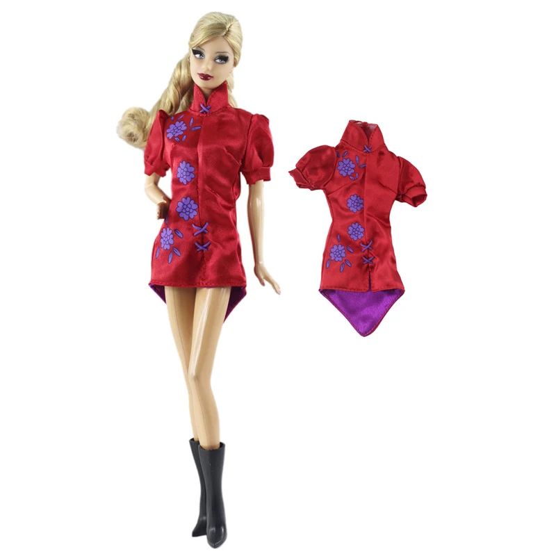 

1/6 BJD Accessories Winter Outfits Coat Jacket Dress Chinese Style Red Floral Top for Barbie Doll Clothes KidsDollhouse DIY Toys
