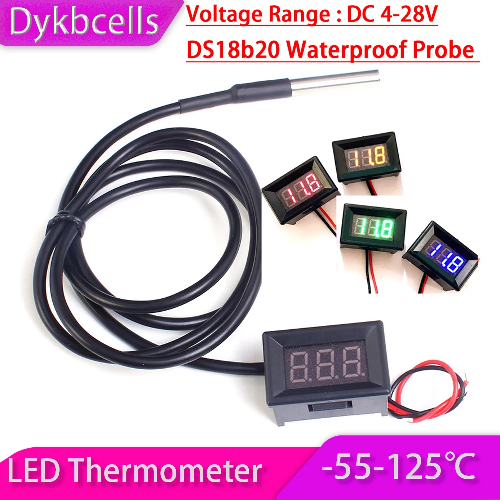 

Цифровой светодиодный термометр Dykbcells DC 12 В 24 В DS18b20,-55 ~ + 125 градусов Цельсия, измерительный монитор для автомобиля/воды/воздуха/дома/улицы