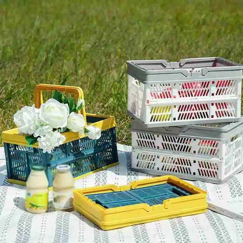 

Portable Collapsible Basket Plastic Storage Shopping Picnic Basket Multifunctional Storage Desktop Snack Basket