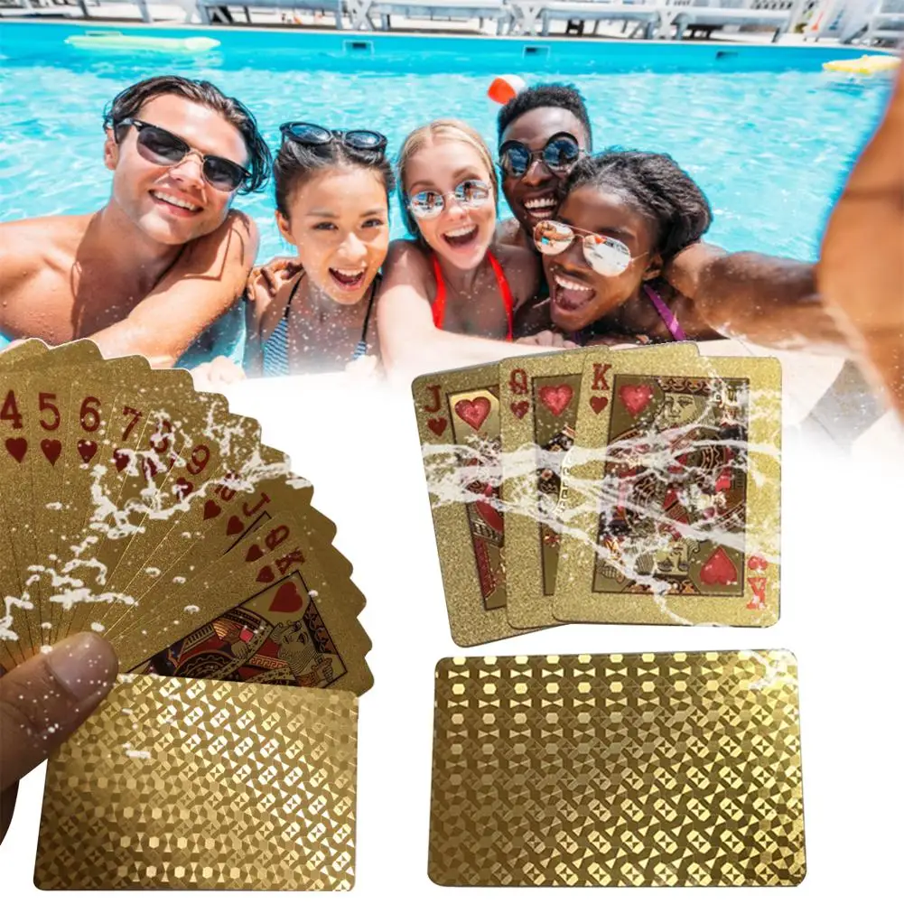 NEW Gold Foil Poker Plastic Waterproof Black For Camping Beach Swimming Pool Playing Cards #L4 | Спорт и развлечения