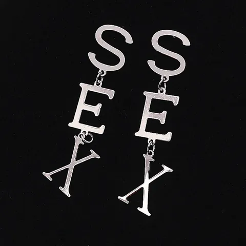 Модные висячие серьги с буквой S-X-E для женщин, металлические длинные серьги-капли, винтажные серьги в стиле панк, индивидуальные преувеличенные вечерние ювелирные изделия, подарок