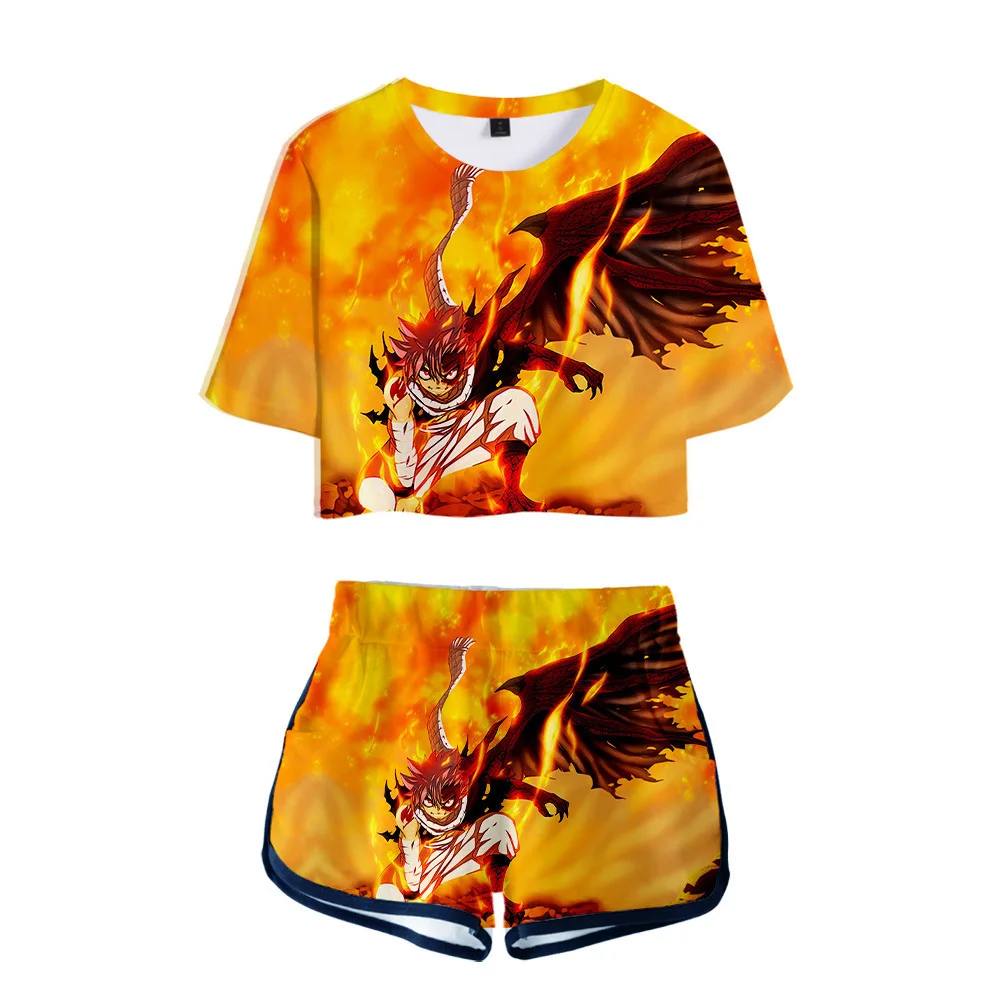 

2021 FAIRY TAIL 3D Printed Women Two Piece Set Fashion Summer Short Sleeve Top+Shorts Streetwear Clothes