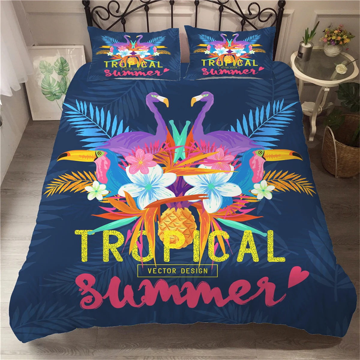 Тропические растения красочные постельные принадлежности фиолетовый Фламинго
