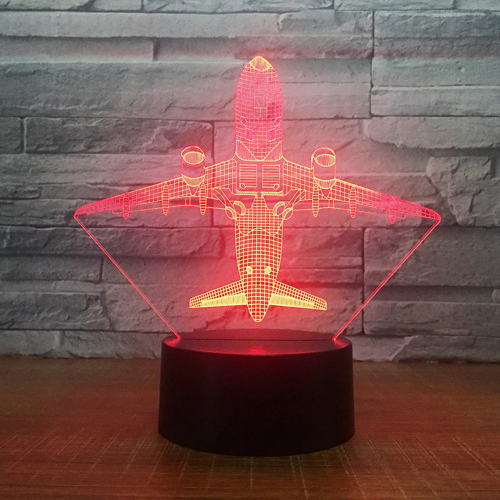 Самолет 3D Led домашний декор 7 цветов меняющая Usb настольная лампа прикроватный