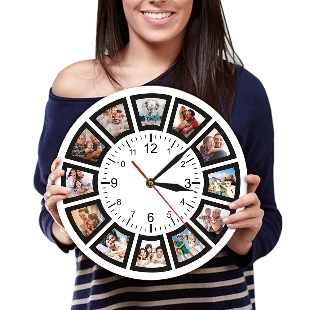 Create Your Own Wall Clock Custom 12 Photos Unique Souvenir Gift Home Watch Personalized Family Friend Printed | Дом и сад