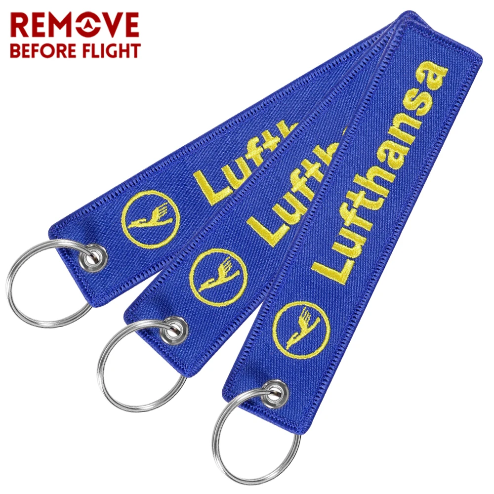 

3 PCs Lufthansa Keyring Keychain Set Fashion Trinket Embroidery Key Chain Wholesale Men Gift for Flight Crew