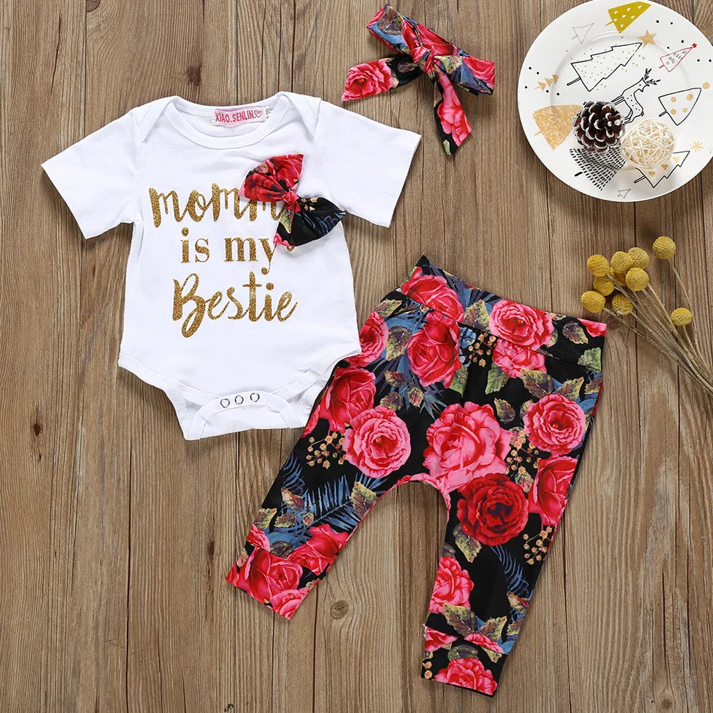 Комплект одежды для новорожденных девочек комбинезон с бантом малышей топ +