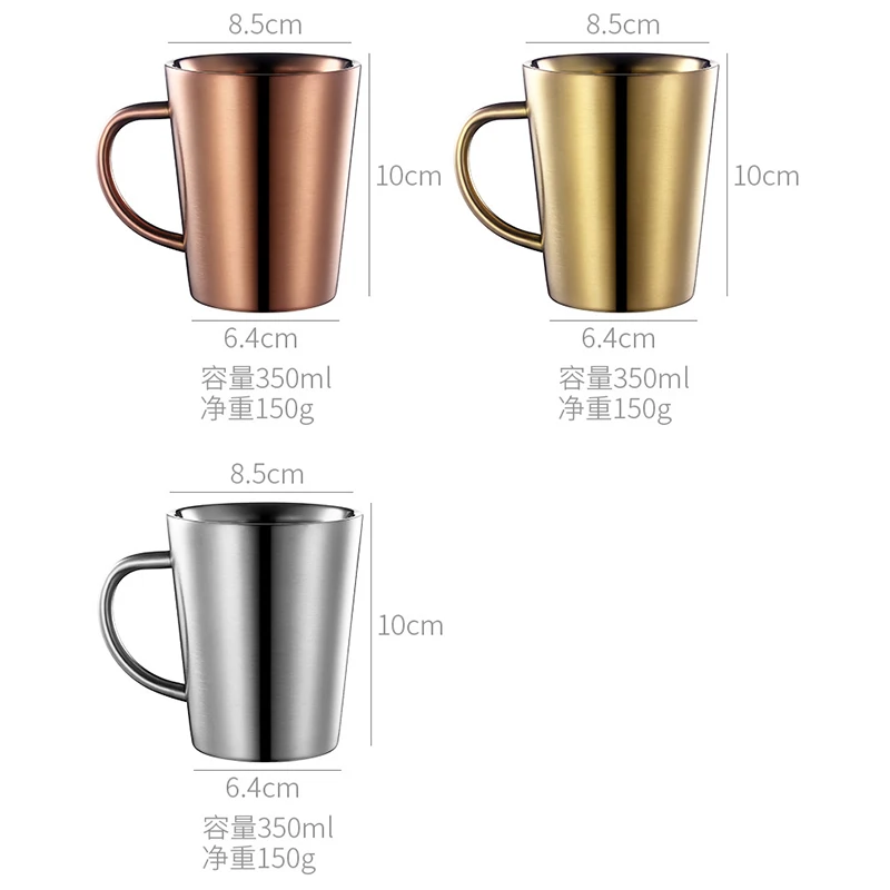 

6pcs Double-layer insulated 304 stainless steel water cup with lid household beer mug with handle coffee cup mug drop hot sale