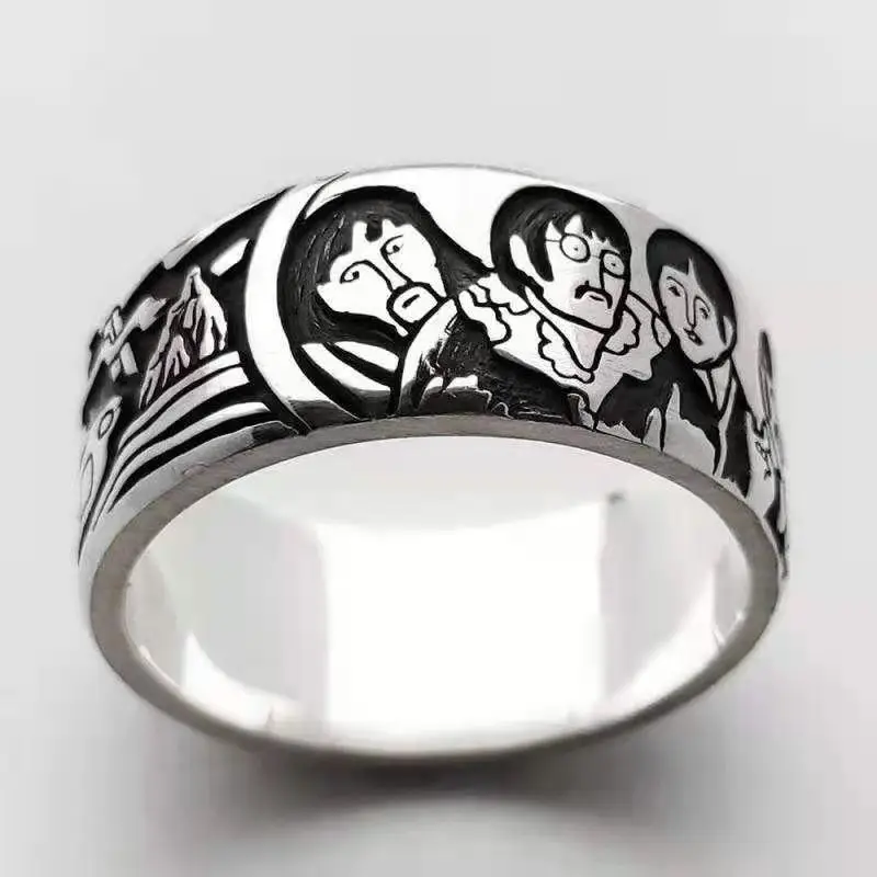 

Vintage Cartoon Men Women Metal Alien Ring Band Mechanic Spaceship Pattern Casual Party Plated Hip Hop Silver Ring Jewelry