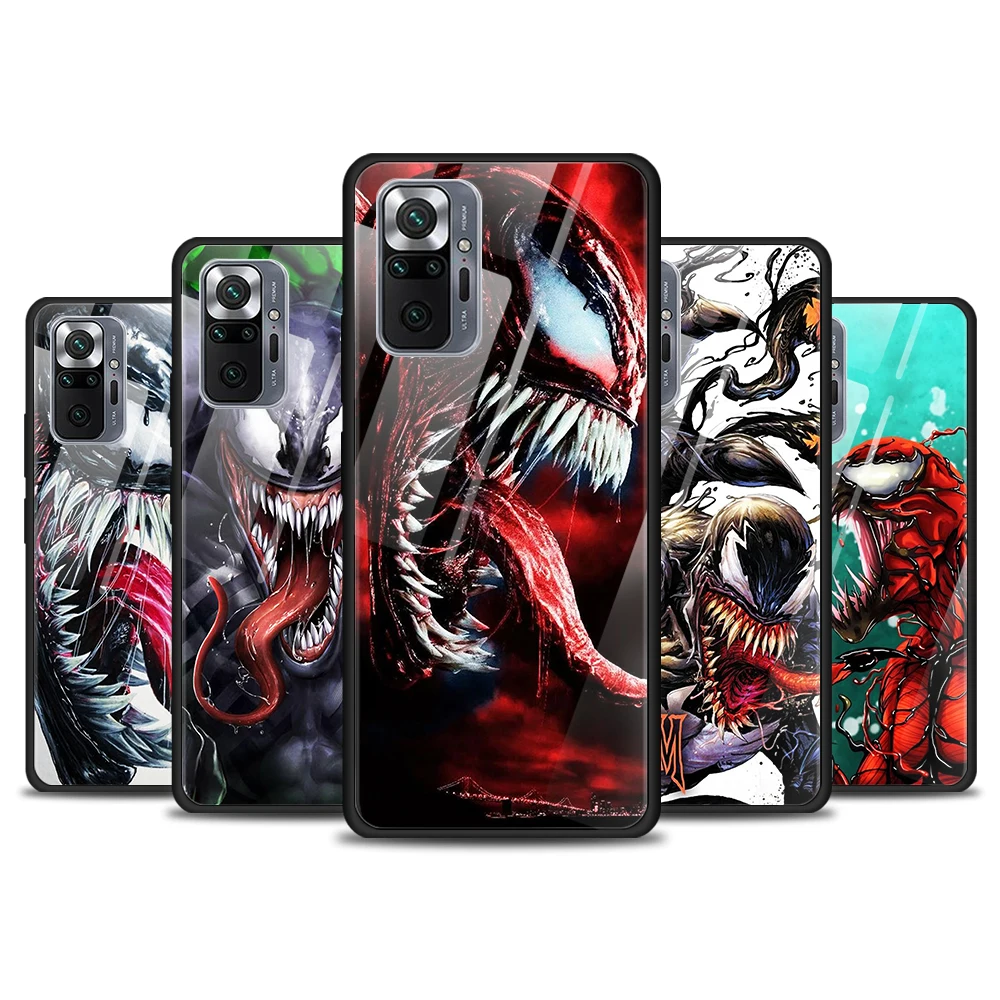 

Venom Marvel cool for Xiaomi Redmi Note 10 Pro Max 10S 9T 9S 9 8T 8 7 Pro 5G Luxury Tempered Glass Phone Case Cover