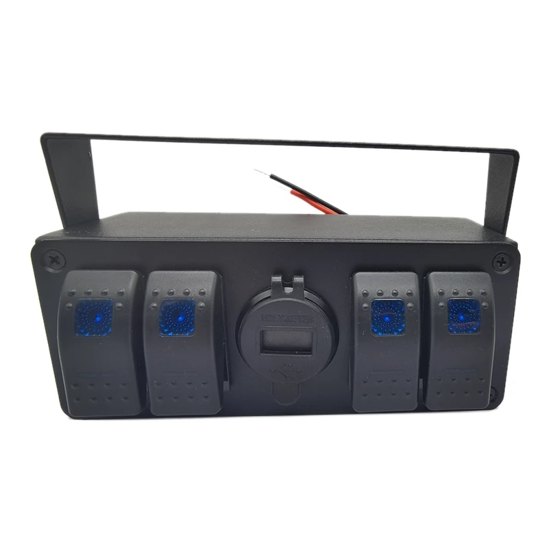 

4 Gang Rocker Toggle Switch Panel W/Quick Charge 3.0 USB Charger & Voltmeter Marine Boat Truck Vehicles Car 12V-24V