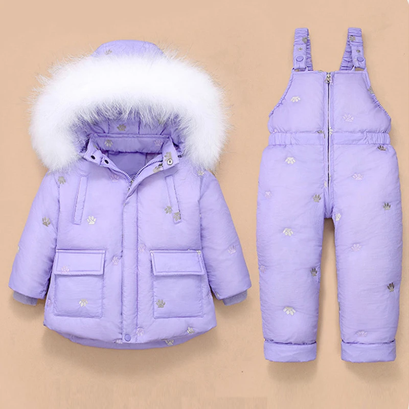 

IYEAL Fashion Baby Girl Winter Parka Down Jacket + Overalls Warm Kid Coat Children Hooded Ski Snowsuit Clothes Kids Clothing Set