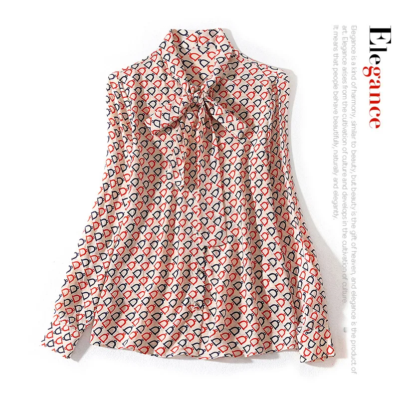 

Женский однобортный Топ с длинным рукавом, свободная шелковая рубашка с длинным рукавом и бантом на шее