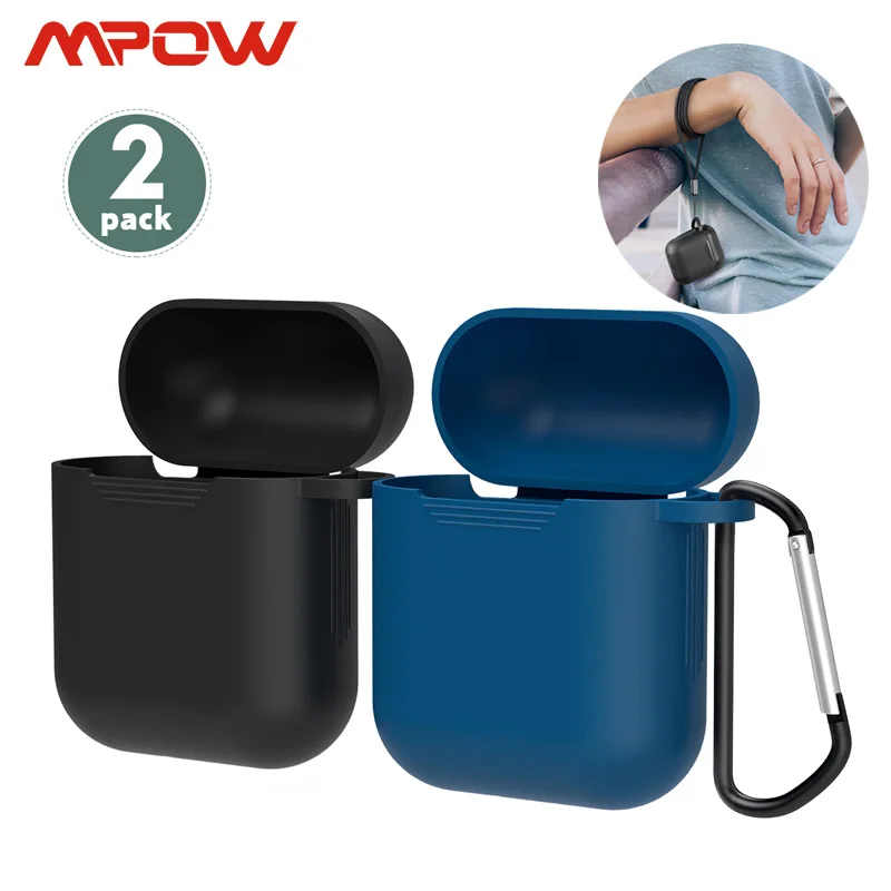 2 упаковки Mpow BH424 силиконовый защитный чехол для переноски Airpods 1/2 с карабином и