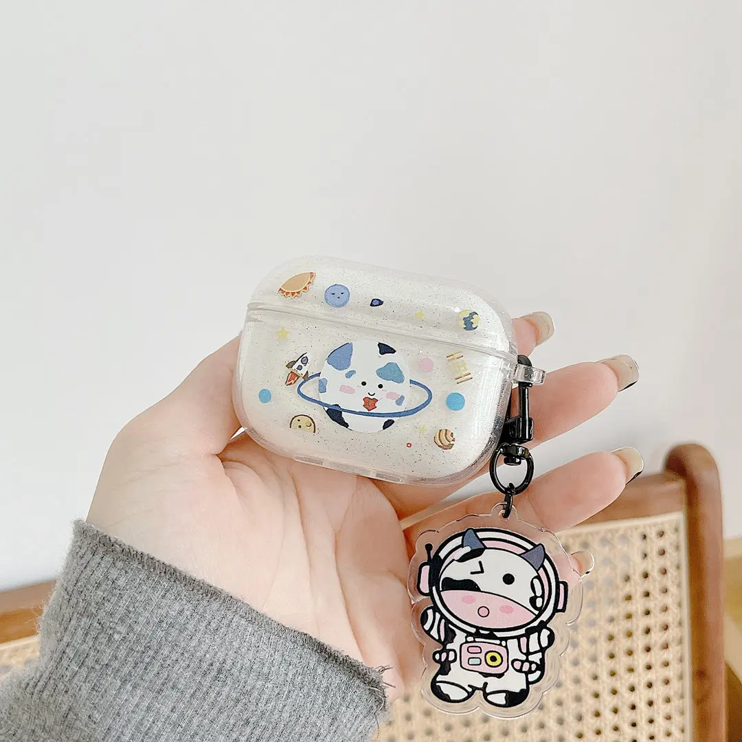 

cartoon silicone Case for AirPods PRO Case AirPods 1/2 cute Transparent astronaut with Keychain Silicone Earphone Protect Cover