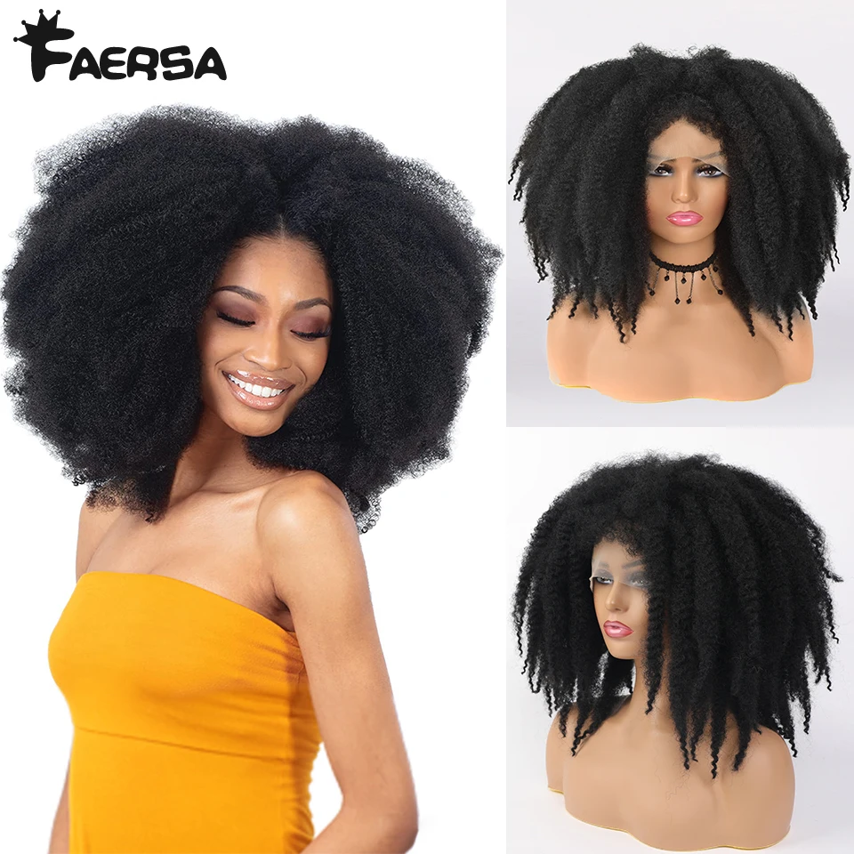 

Short Afro Crochet Hair Lace Front Wigs With Bangs For Black Women African Synthetic Ombre Glueless Cosplay Lace Wig Faersa