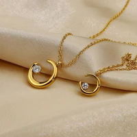 fashion personality moon women necklace stainless steel zircon gold crescent pendant necklaces minimalist elegant necklace gift