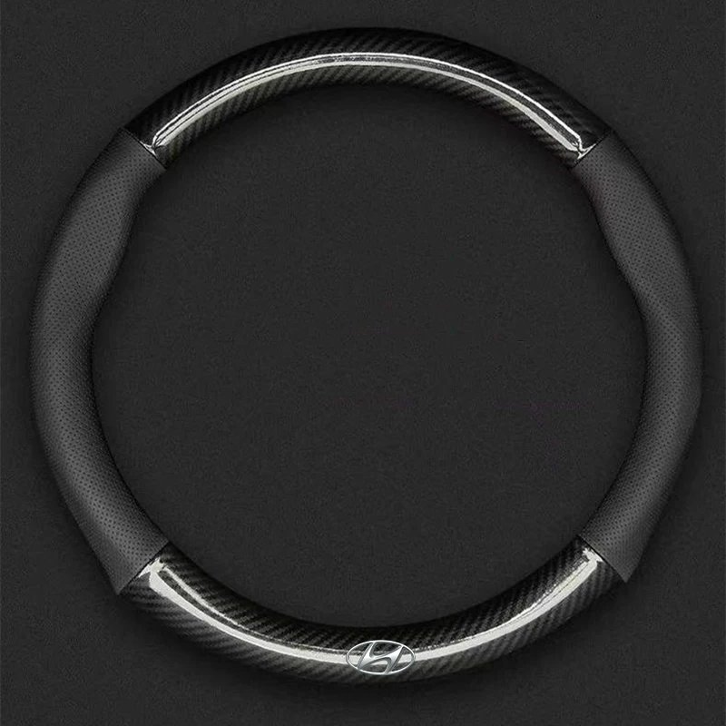 

Carbon Fiber Cow Leather Car Steering Wheel Cover Anti-slip for Hyundai i30 kona i10 i35 elantra santa fe Auto Accessories