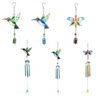 Колокольчик с колибри, стеклянная цветная картина, подвесное украшение, металлическая колокольчик, алюминиевая трубка, креативный кавайный Декор для комнаты