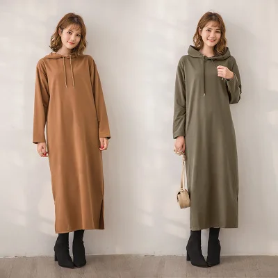 

Женское осенне-зимнее Новое модное темпераментное однотонное свободное и тонкое милое женское платье с капюшоном