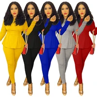 european and american womens clothing 2022 autumn new pop pure color fashion leisure suit bat sleeve waist two piece set