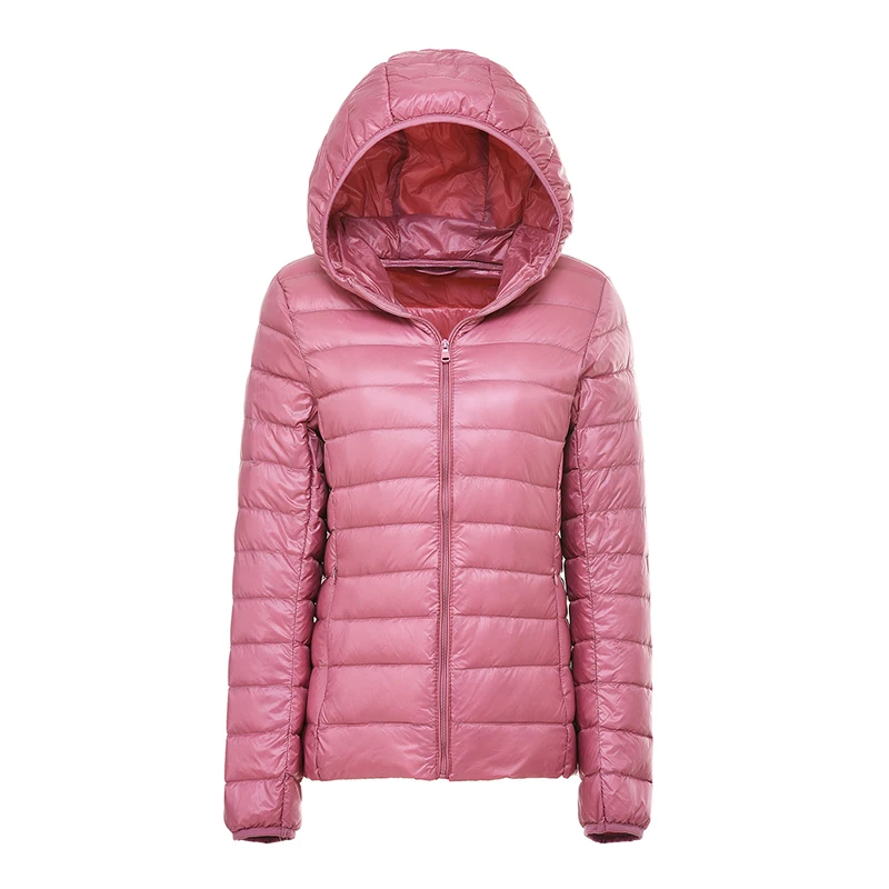 pink Sfit, женский пуховик, пальто, 90%, бархат, теплый пуховик, ультра-светильник, куртки с капюшоном, длинный рукав, тонкая парка, женская, одноцветная, переносная верхняя одежда - Цвет: pink