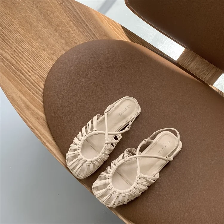 

personalized woven belt hollowed out ROMAN FLAT SANDALS soft bottom leisure beach low top sandals