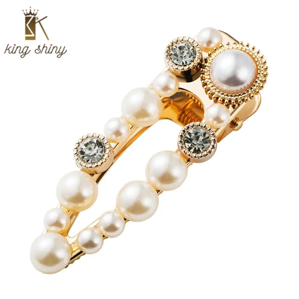 

2020 Korean Trendy Full Pearl Hair Clip for Woman Luxury Geometric Triangle Bowknot Hair Barrettes Snap Hair Styling Accessories