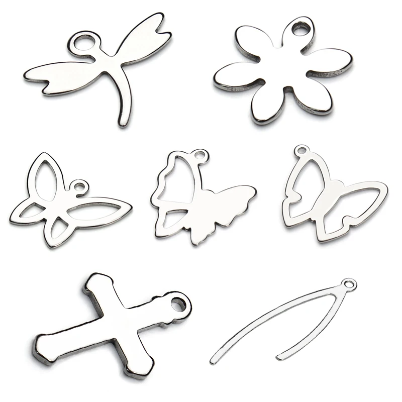 

SAUVOO 20Pcs/lot Stainless Steel Dragonfly Butterfly Cross Charms Pendant Hollow Metal Stamping Blanks Pendants Jewelry Making