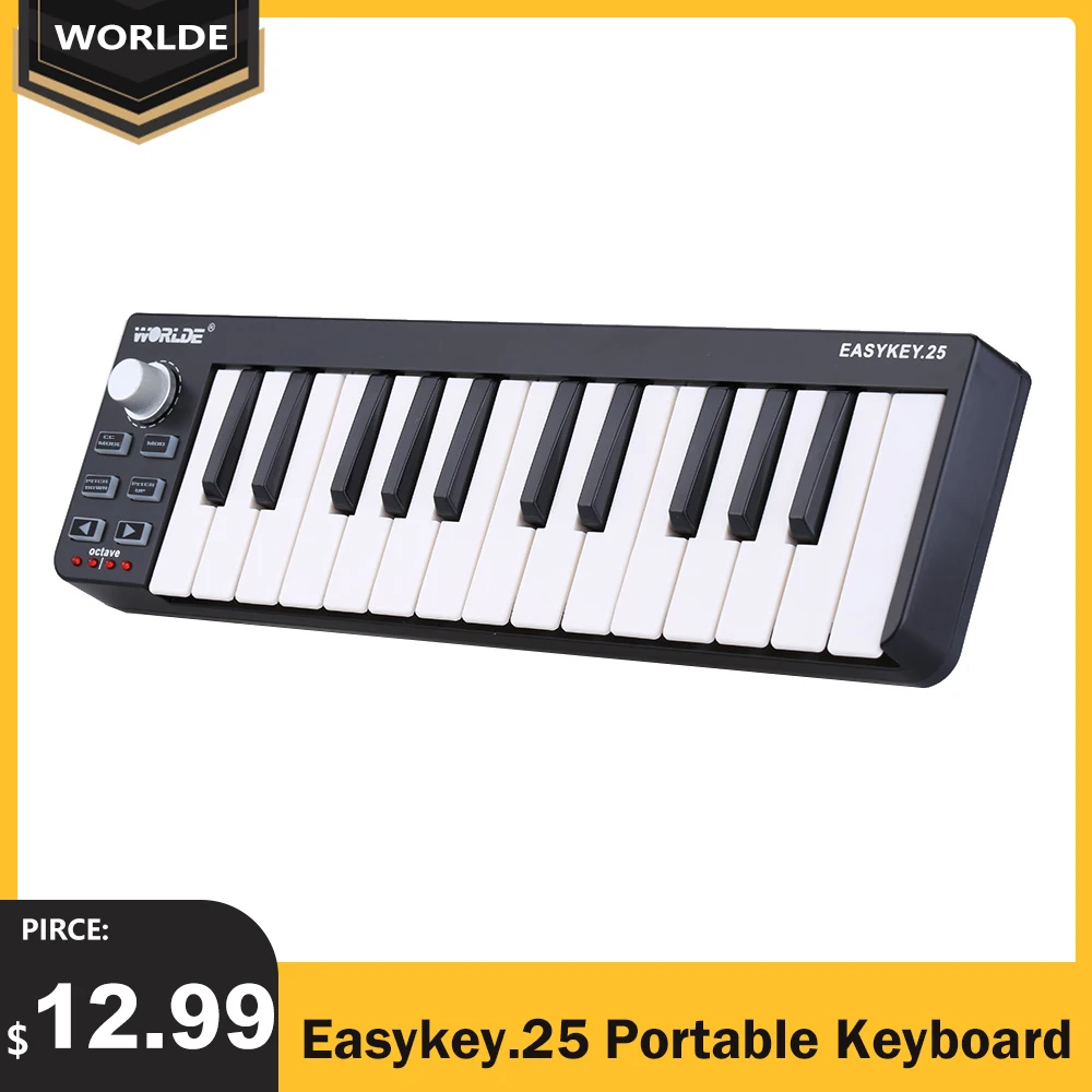 Портативная мини клавиатура Worlde Easykey.25 25 клавиш USB MIDI контроллер музыкальные