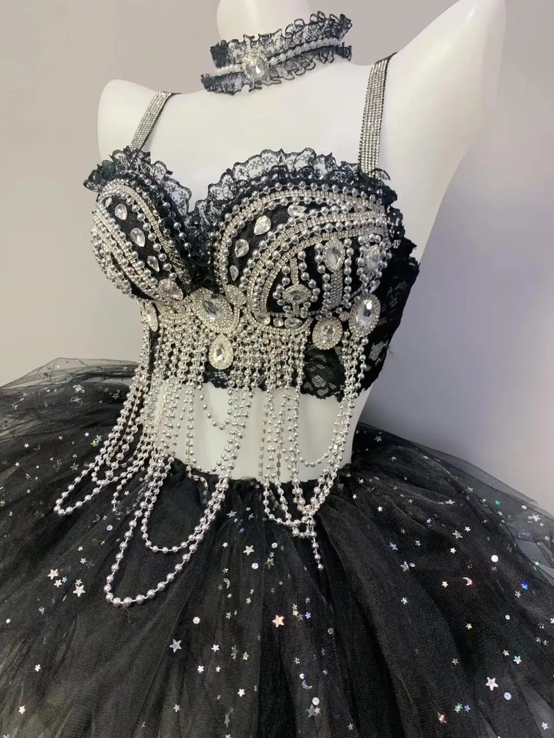 Черный Кристалл жемчужные звезды бикини наборы Блестящий бюстгальтер со