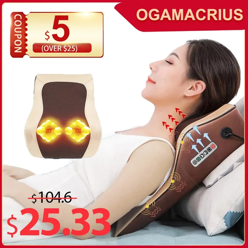 

Ogamacrius Neck Massager Car Home Electric Back Shoulder Waist Cervical Shiatsu Kneading Heating Full Body Massage Pillow