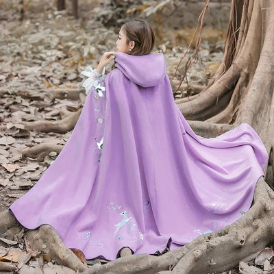 purple Мода размера плюс Весна Осень Женский Плащ шаль Пальто Повседневное с капюшоном Вышивка Hanfu кардиган Тренч пальто A1288 - Цвет: purple