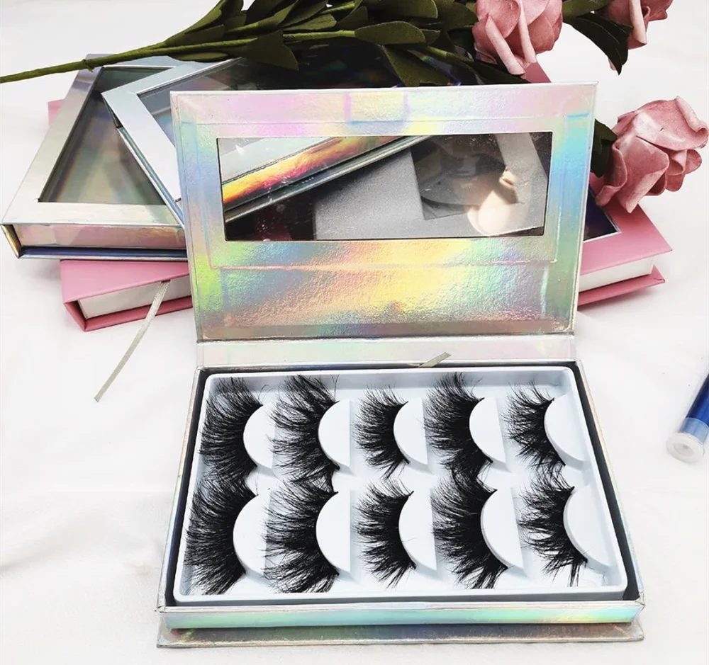 

Print logo Mink Lashes packaging Eyelash box Wholesale holographic Lash Book 3/5/10 Pairs Faux EyeLashes Book empty makeup