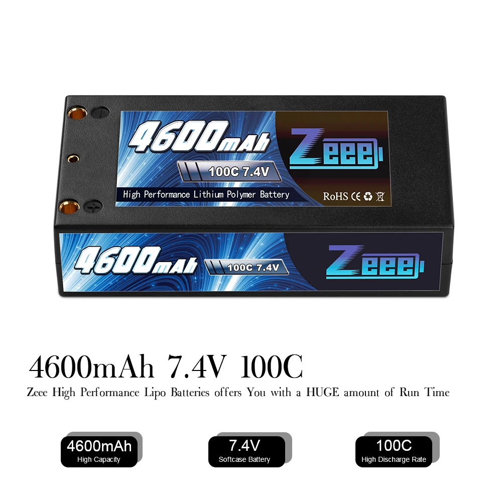 Zeee 2S шорты Lipo 7,4 V 4600 мА/ч, 100C Батарея провод с силикатной гелевой Батарея с 4 мм пуля для деканов ультра разъем для автомобилей Грузовик Лодка